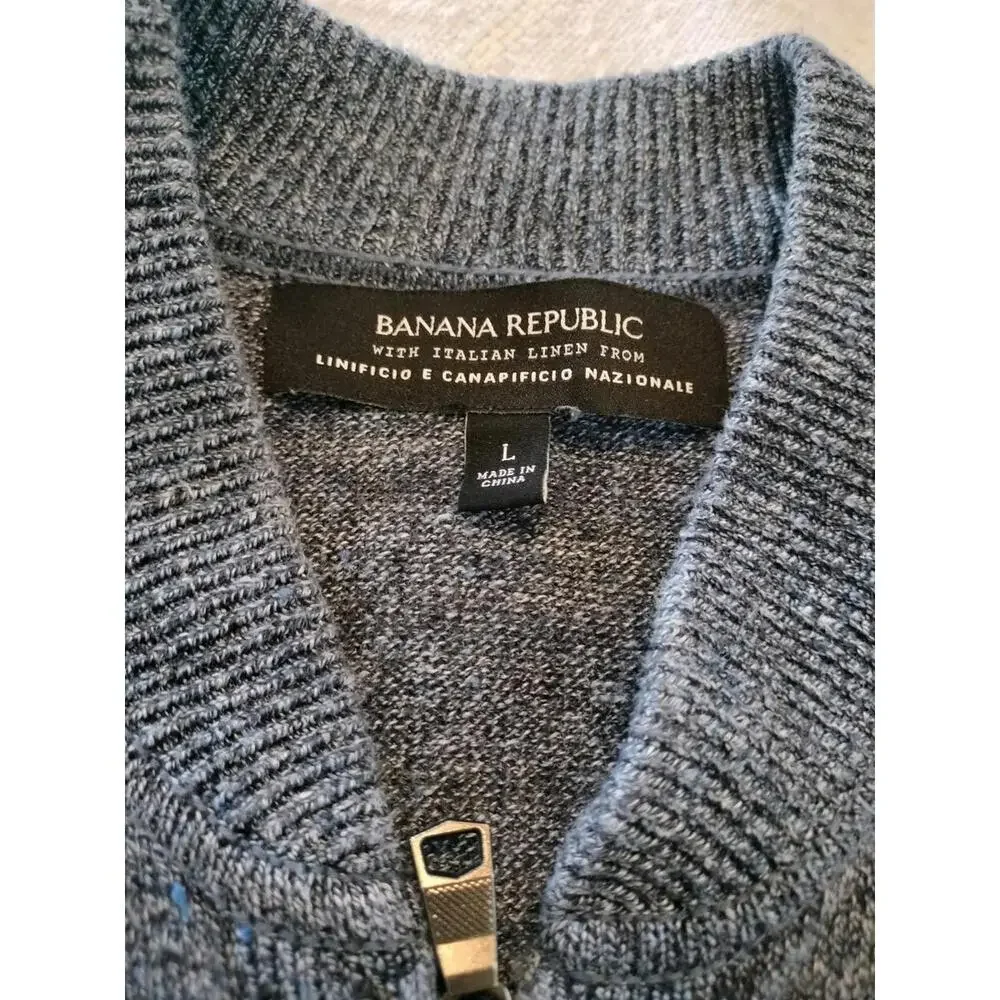 Banana Republic Men's L FullZip Sweater Italian Linen Coastal Grandad Minimalist